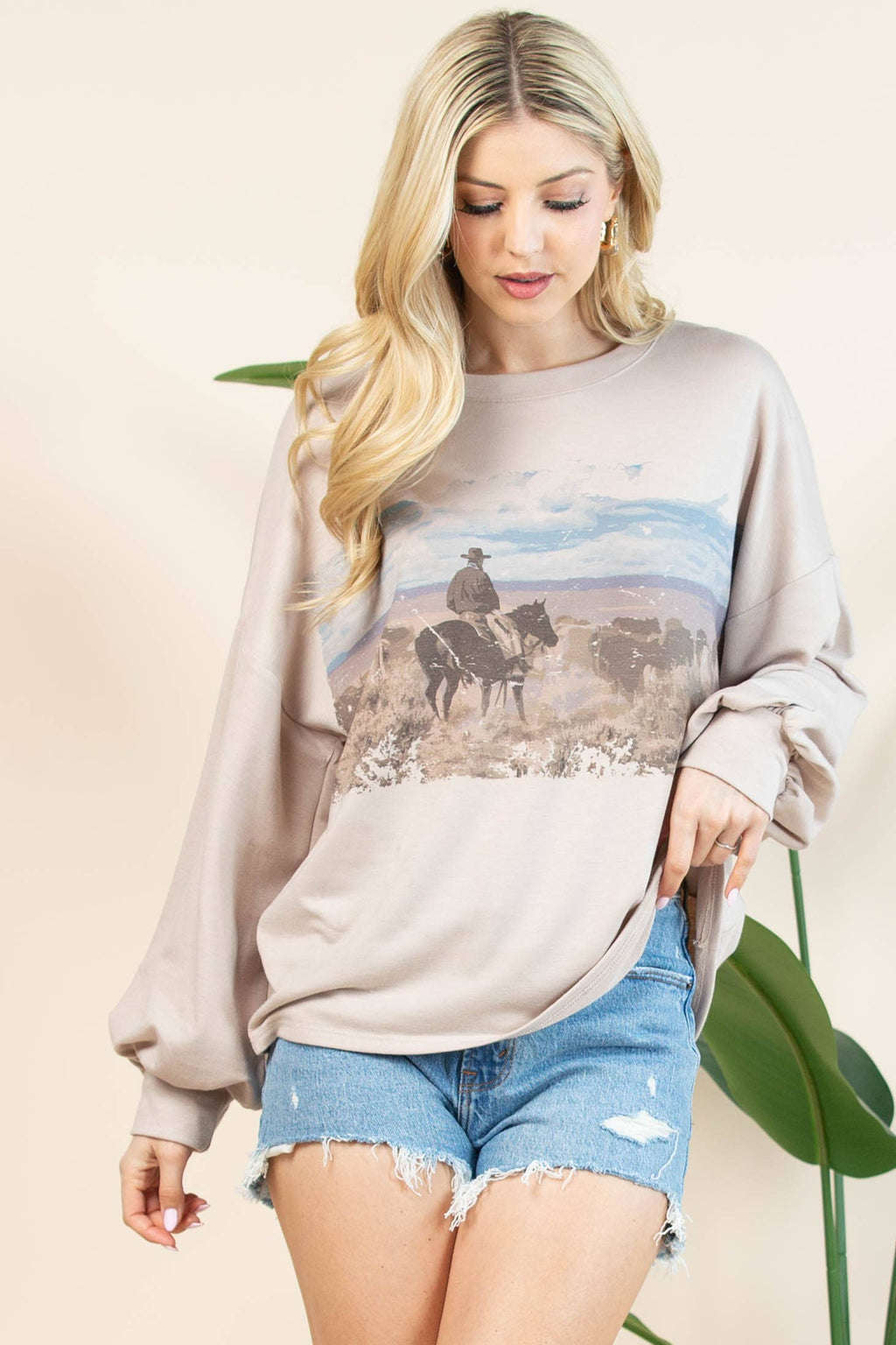 VANESSA WESTERN COWBOY GRAPHIC RELAXED Long Sleeve