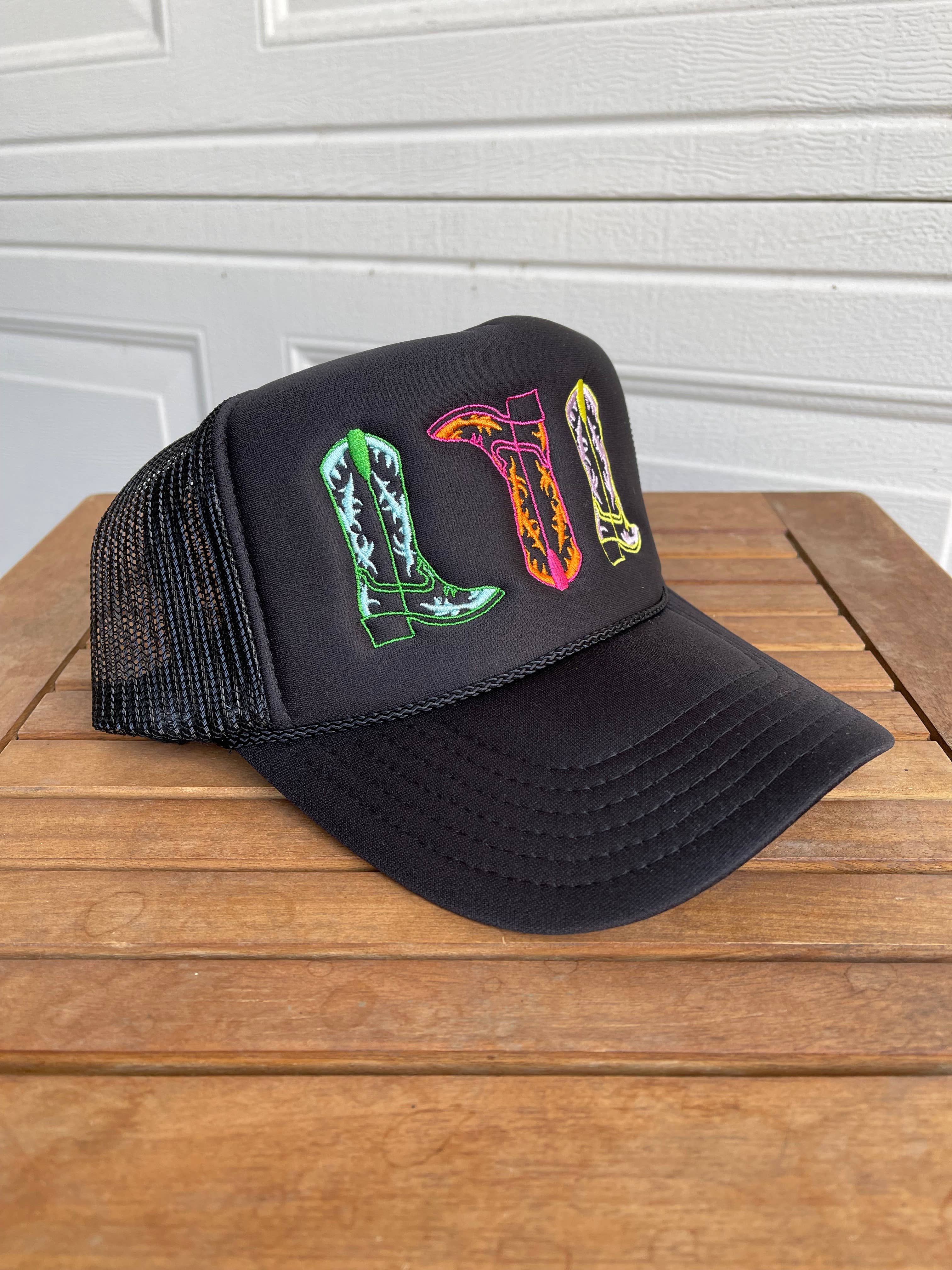 Colorful 3 Boot Embroidered Trucker Hat