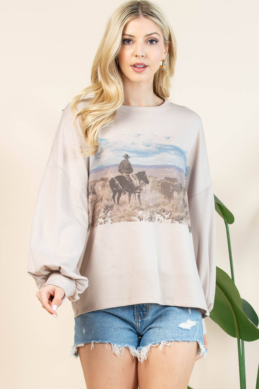 VANESSA WESTERN COWBOY GRAPHIC RELAXED Long Sleeve