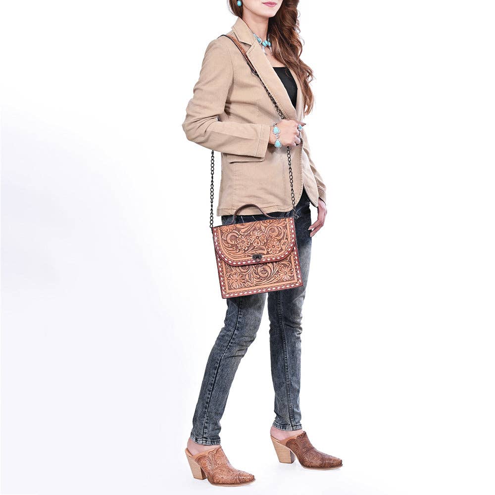 American Darling Hand Tooled Floral Carved Leather Bag