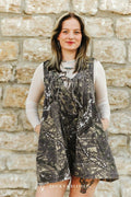 Mossy Oak Printed V Neck Front Tie Denim Romper