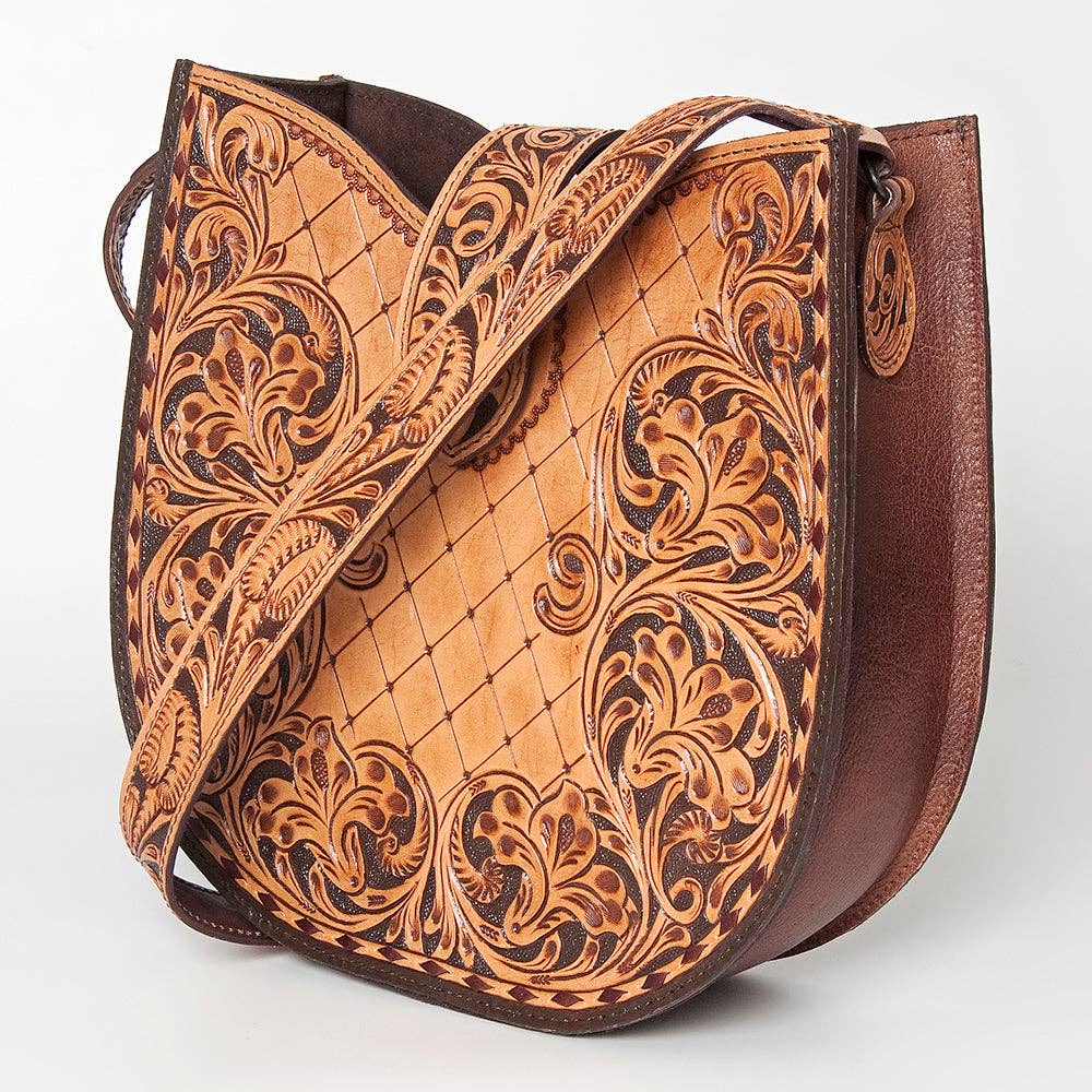Hand-Tooled Genuine Leather Hobo Shoulder Bag