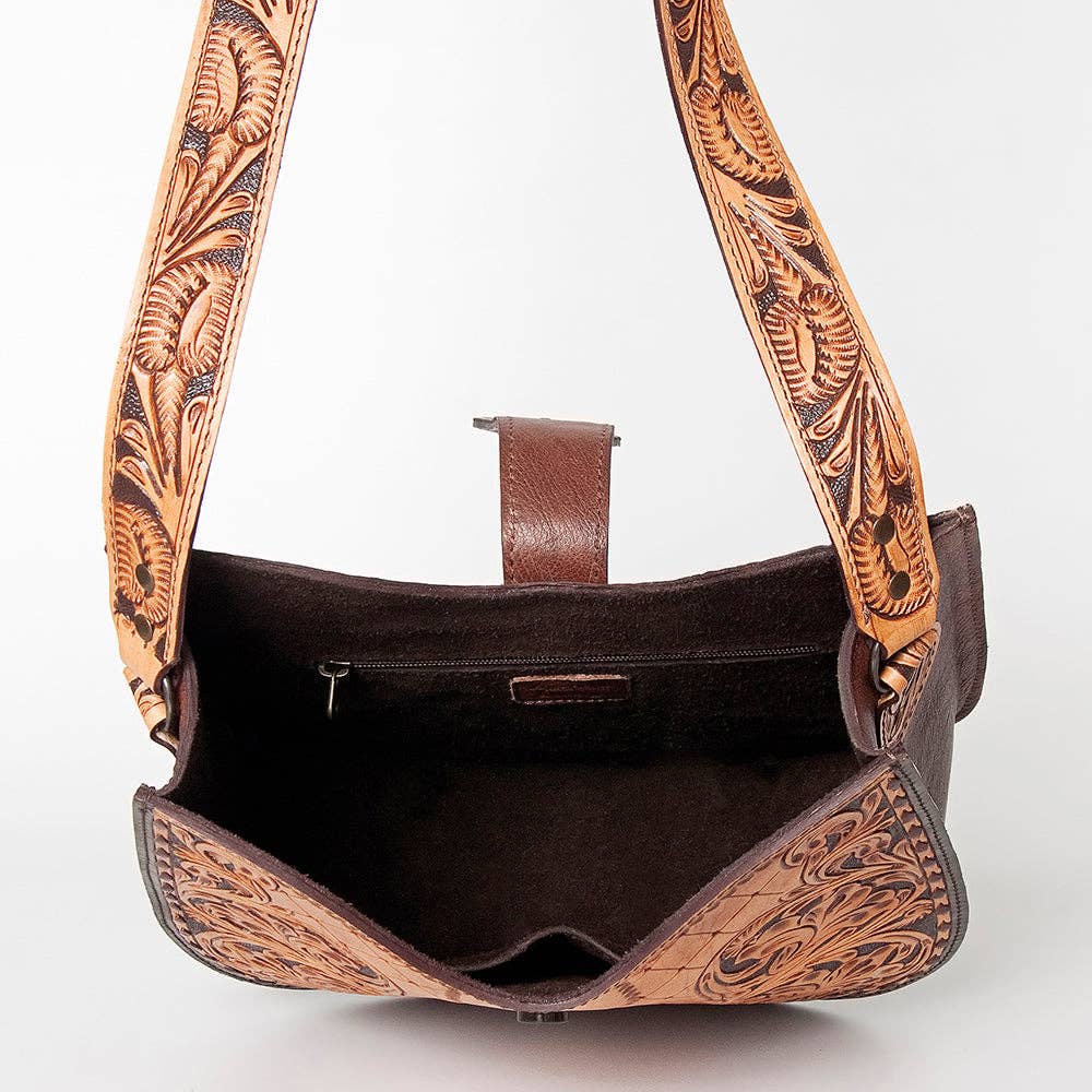Hand-Tooled Genuine Leather Hobo Shoulder Bag
