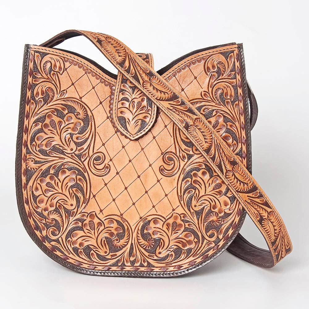 Hand-Tooled Genuine Leather Hobo Shoulder Bag