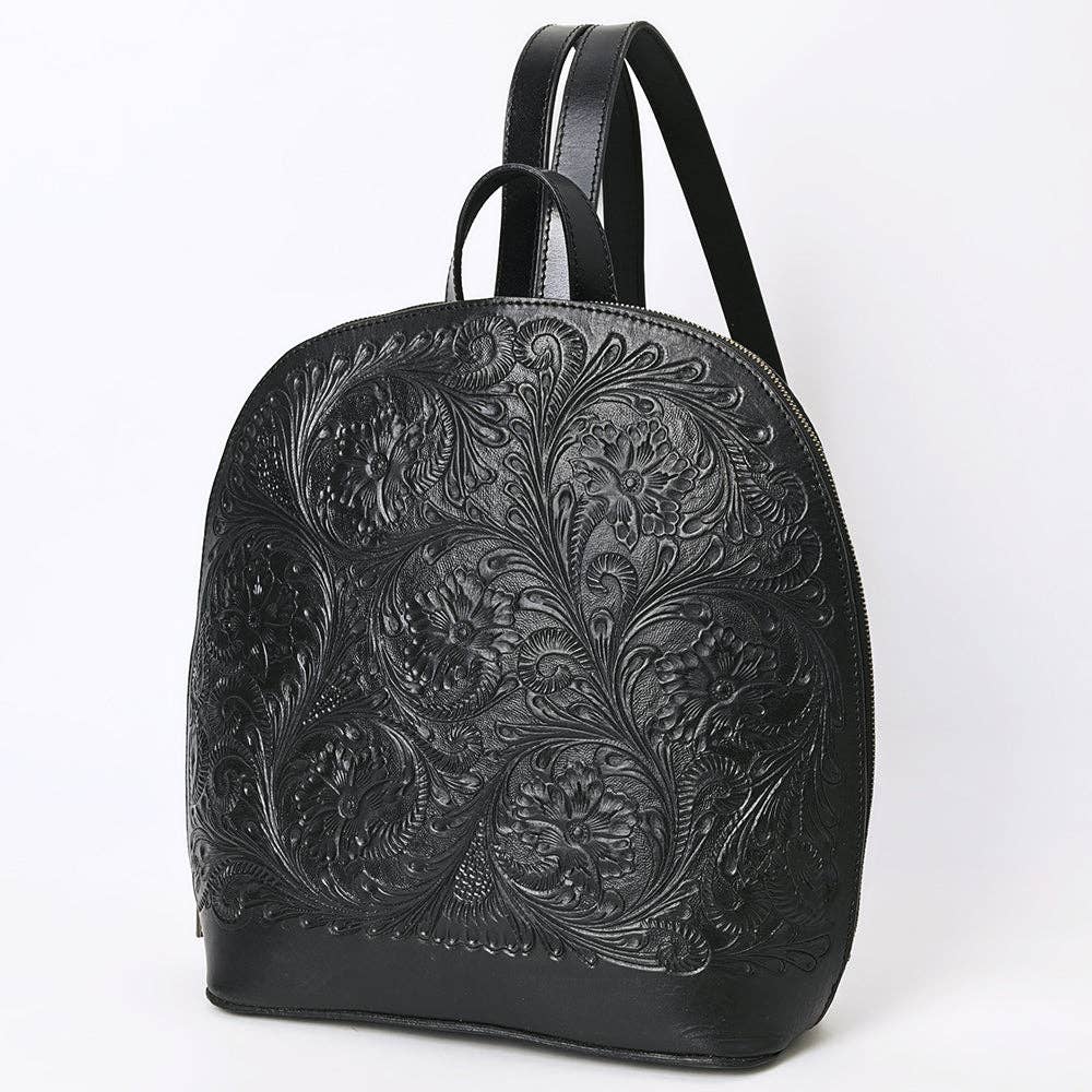 Floral Hand-Tooled Leather Backpack