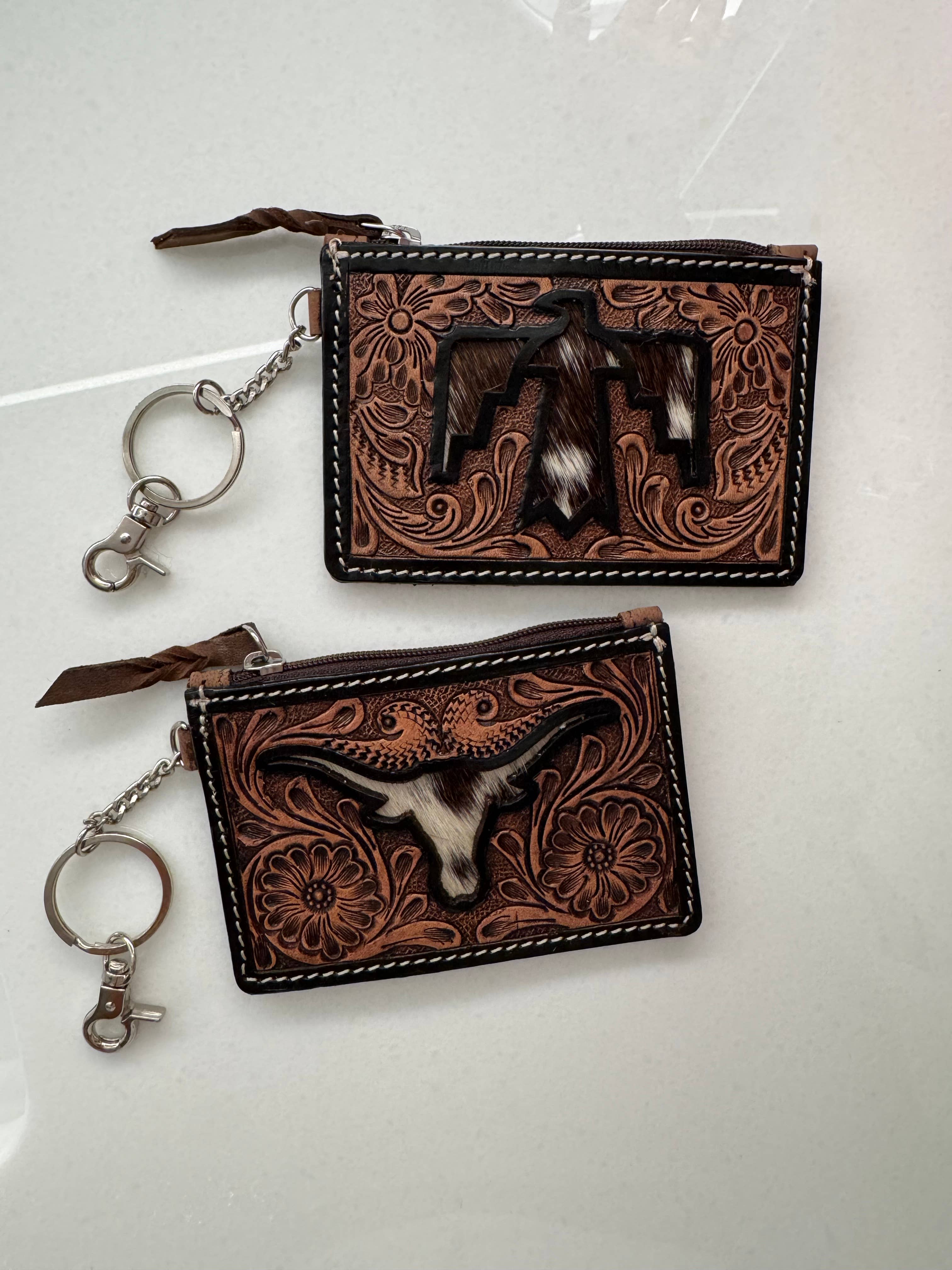 Cowhide and Leather Keychain Wallet