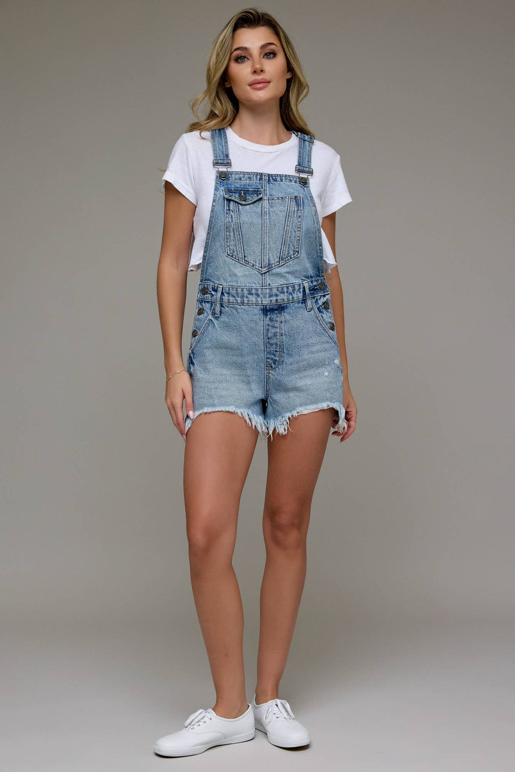Medium Wash Frayed Hem Shortall