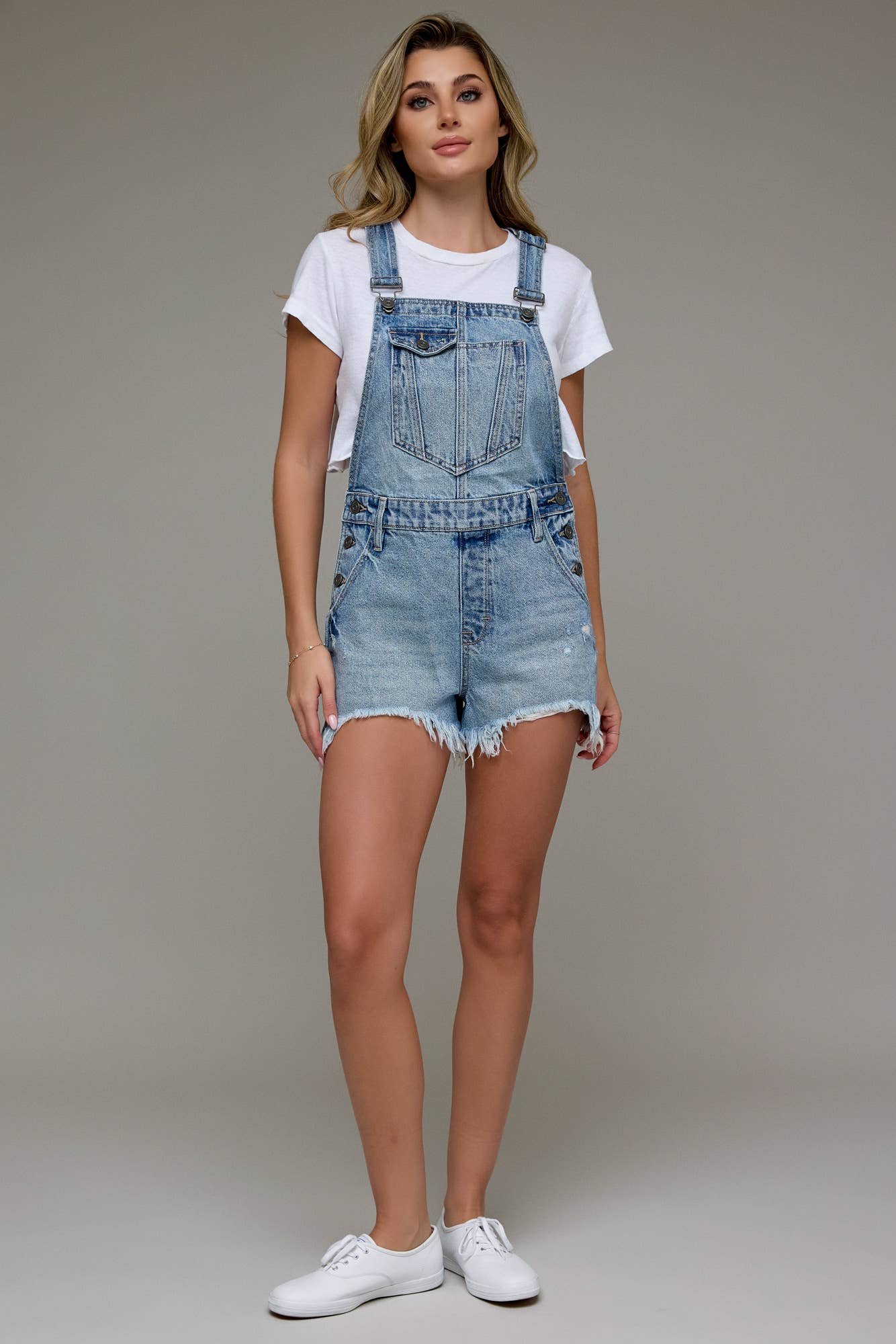 Medium Wash Frayed Hem Shortall
