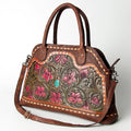 Floral Carved Leather Western Tote Bag with Turquoise Accent