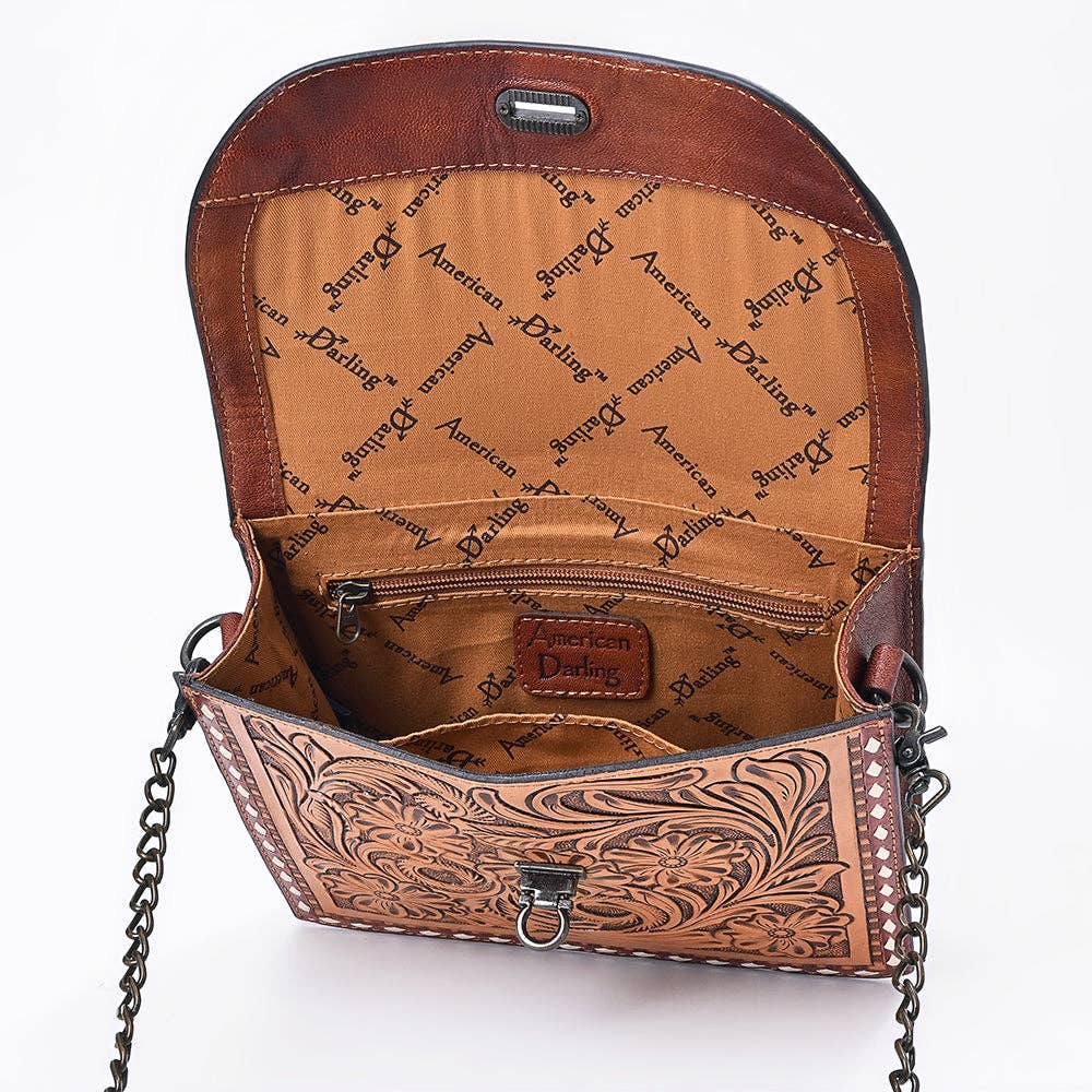 American Darling Hand Tooled Floral Carved Leather Bag