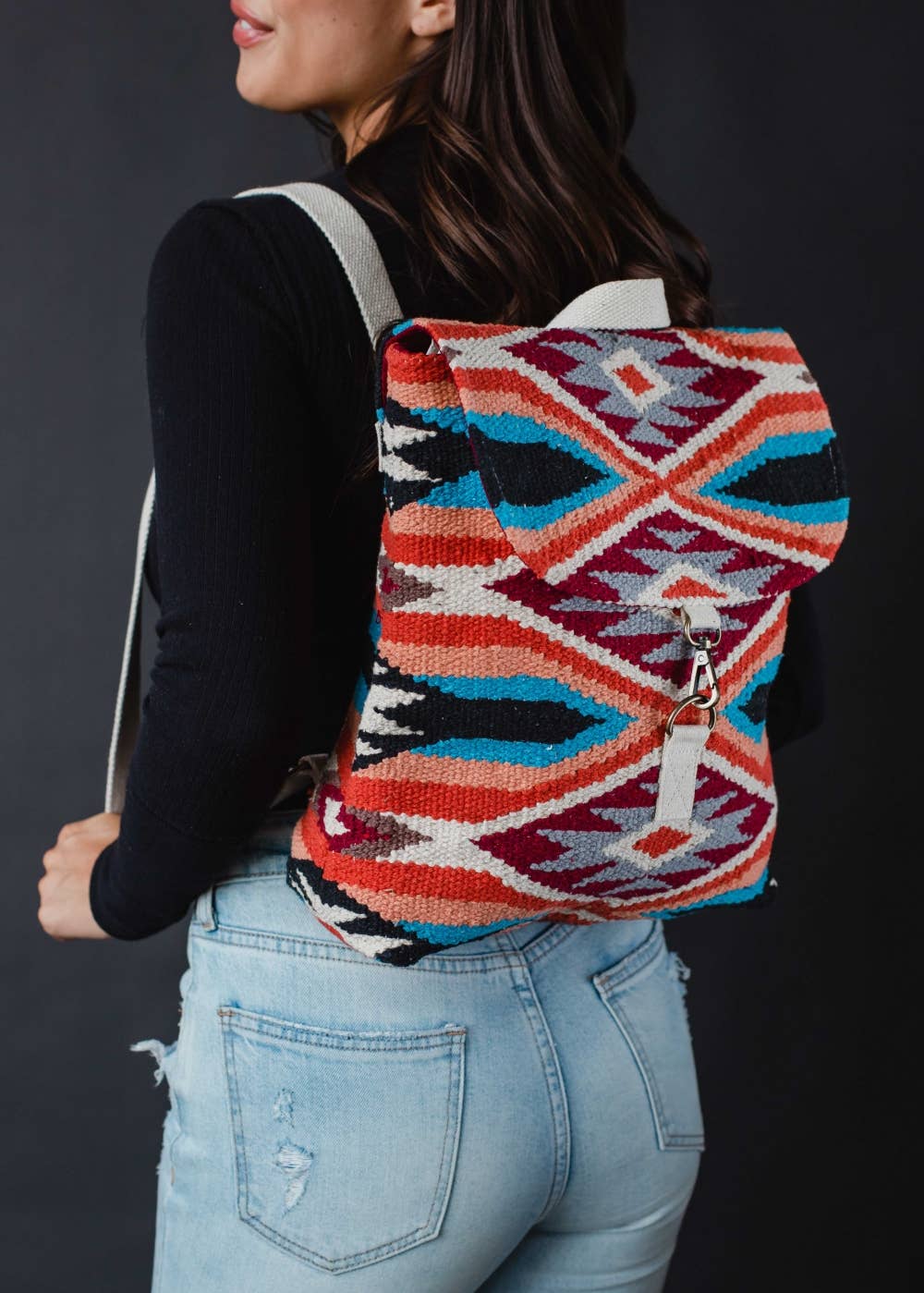 Red, Blue, Orange & Cream Aztec Backpack