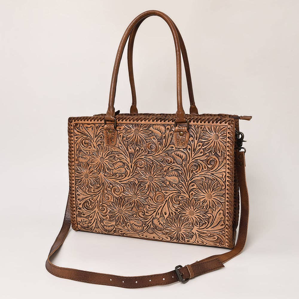 Hand Tooled Leather Tote Bag