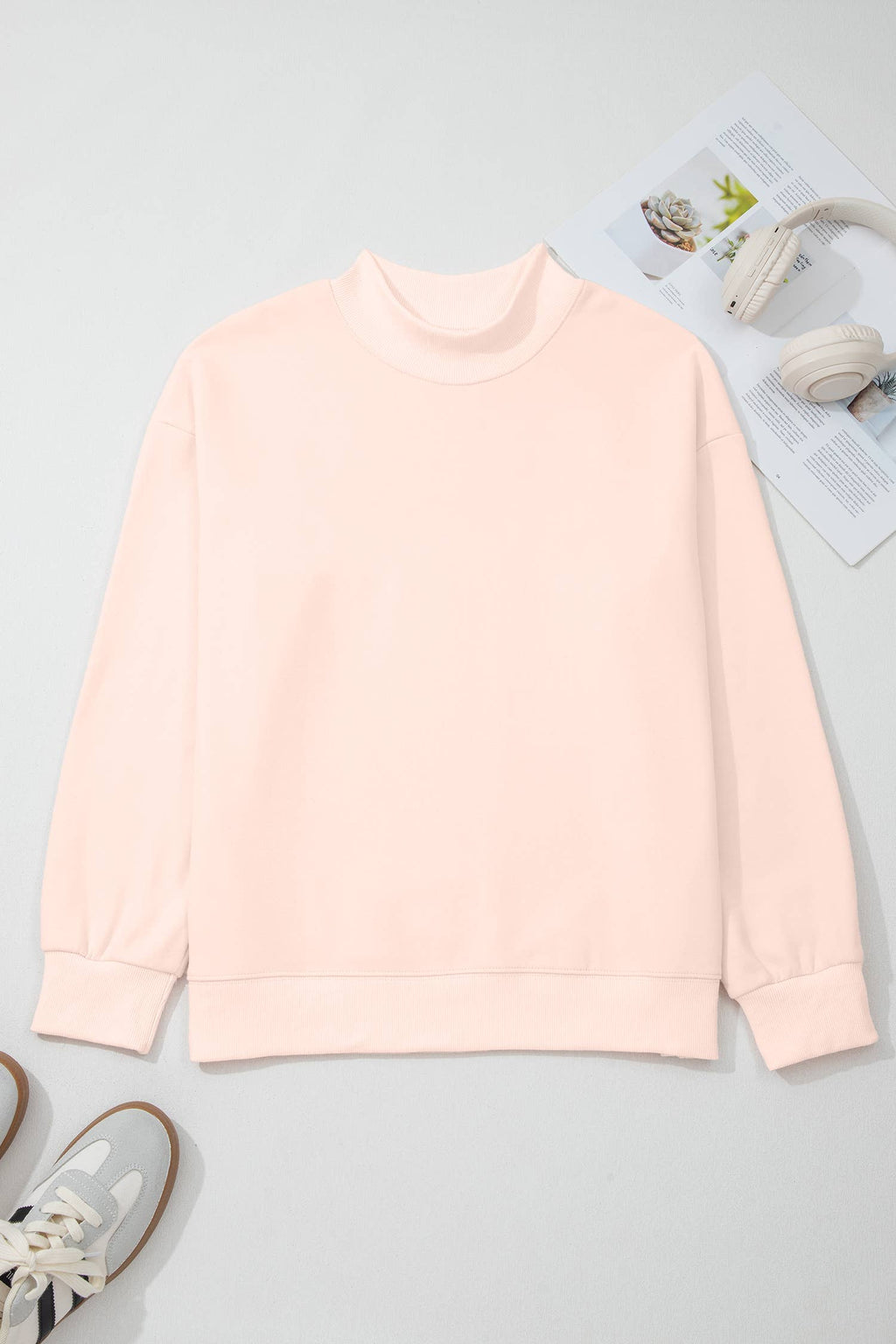 Oversized Blessed Embroidered Mock Neck Sweatshirt