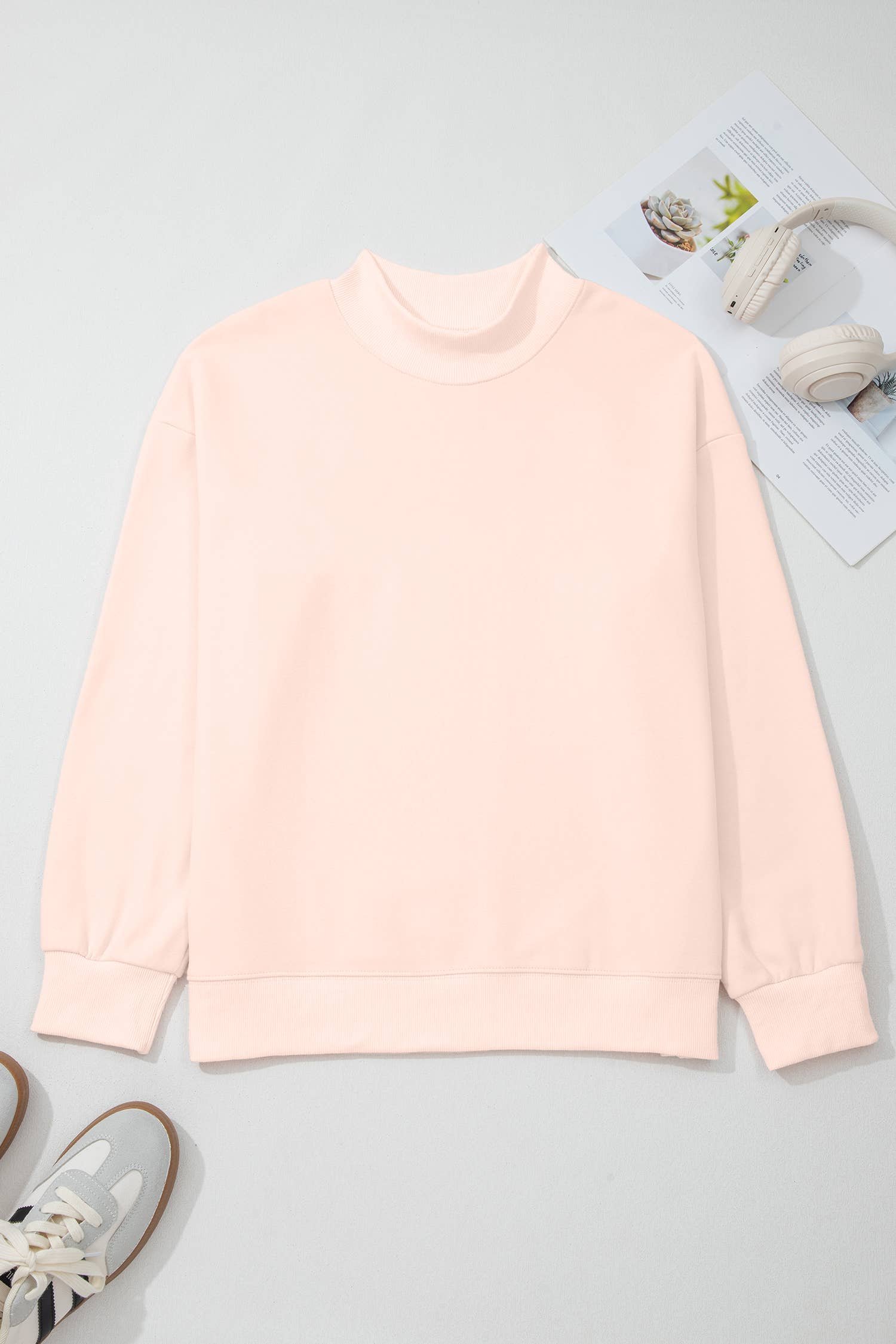 Oversized Blessed Embroidered Mock Neck Sweatshirt