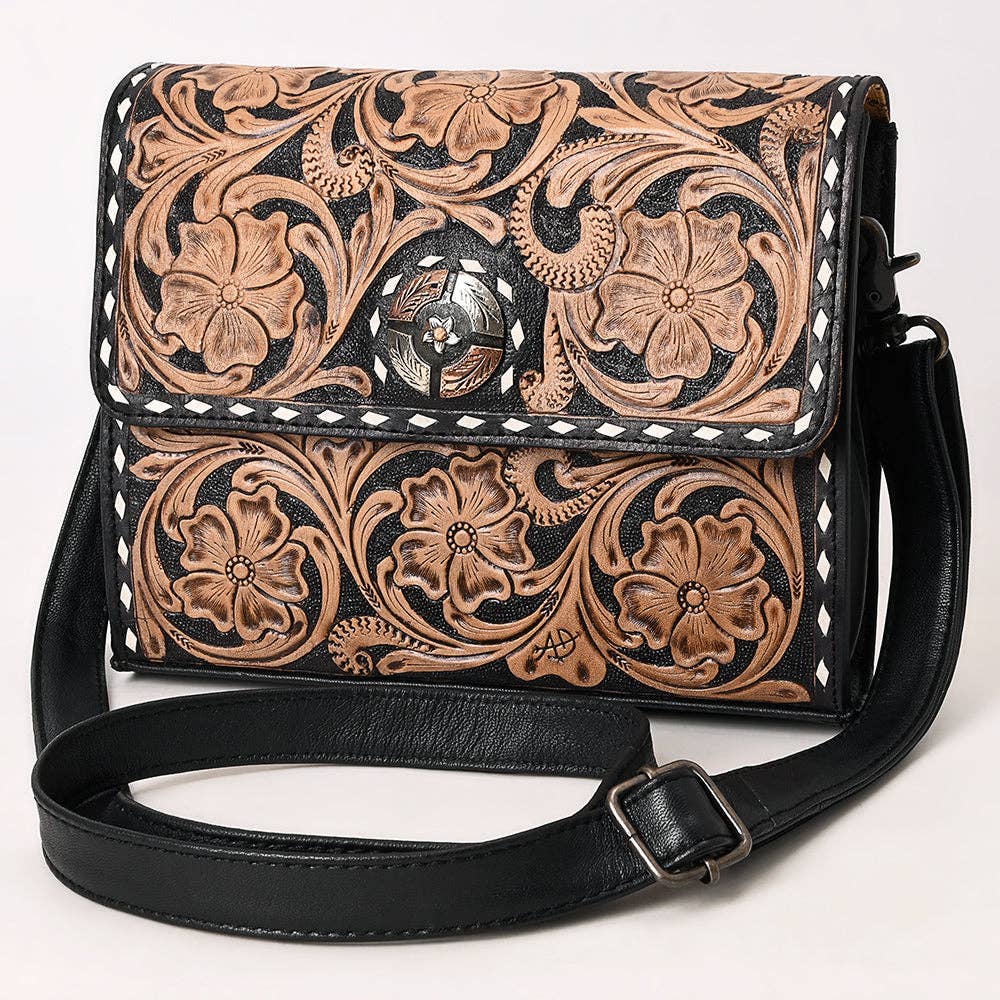 Floral Carved Buckstitched Bag
