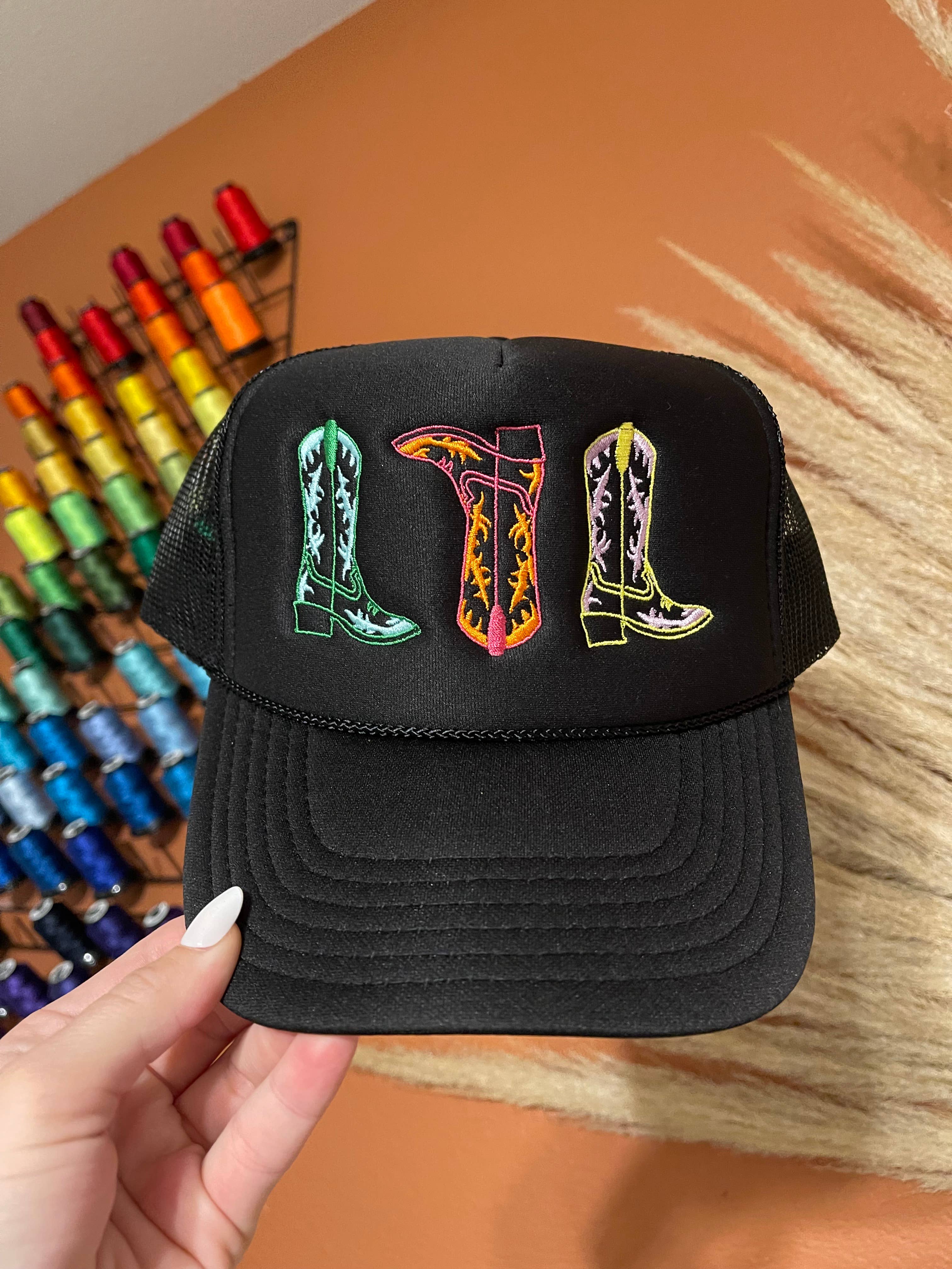 Colorful 3 Boot Embroidered Trucker Hat