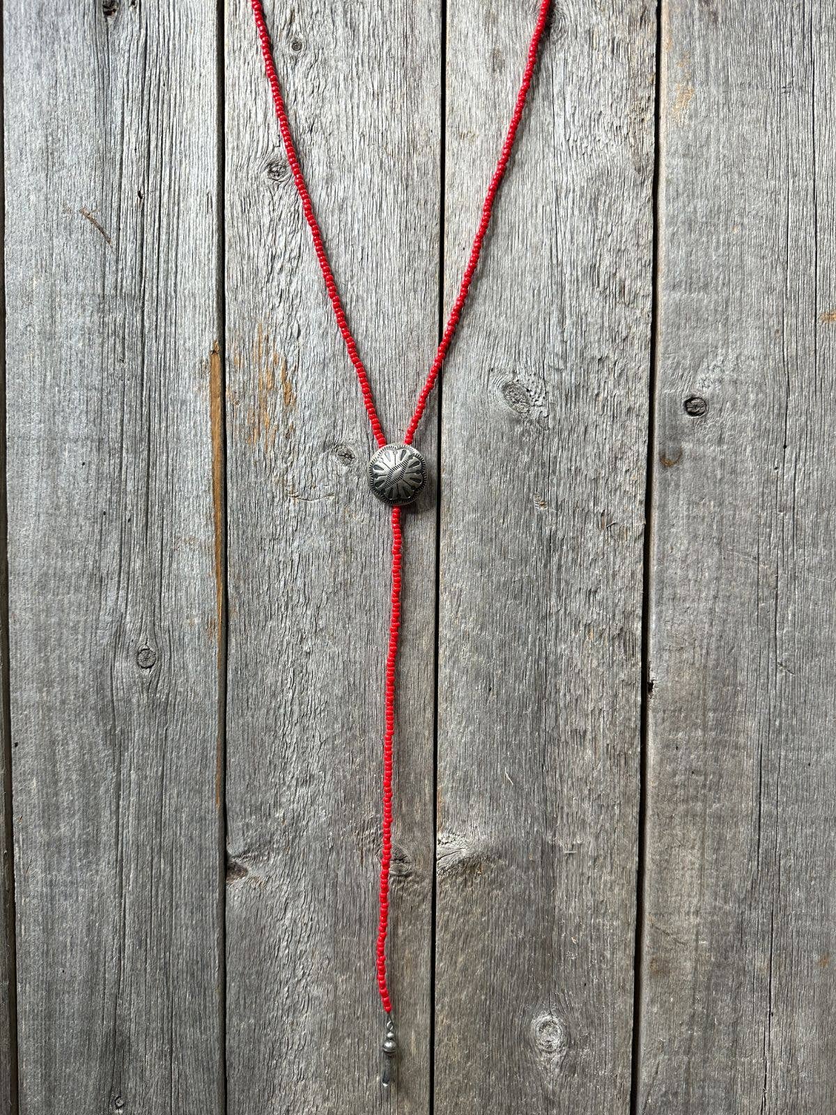 Seed Bead w/Silver Concho & Blossom Bolo Style Necklace