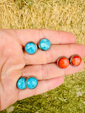 Genuine Turquoise Stud Earring/Orange/Red Spiny Oyster stud