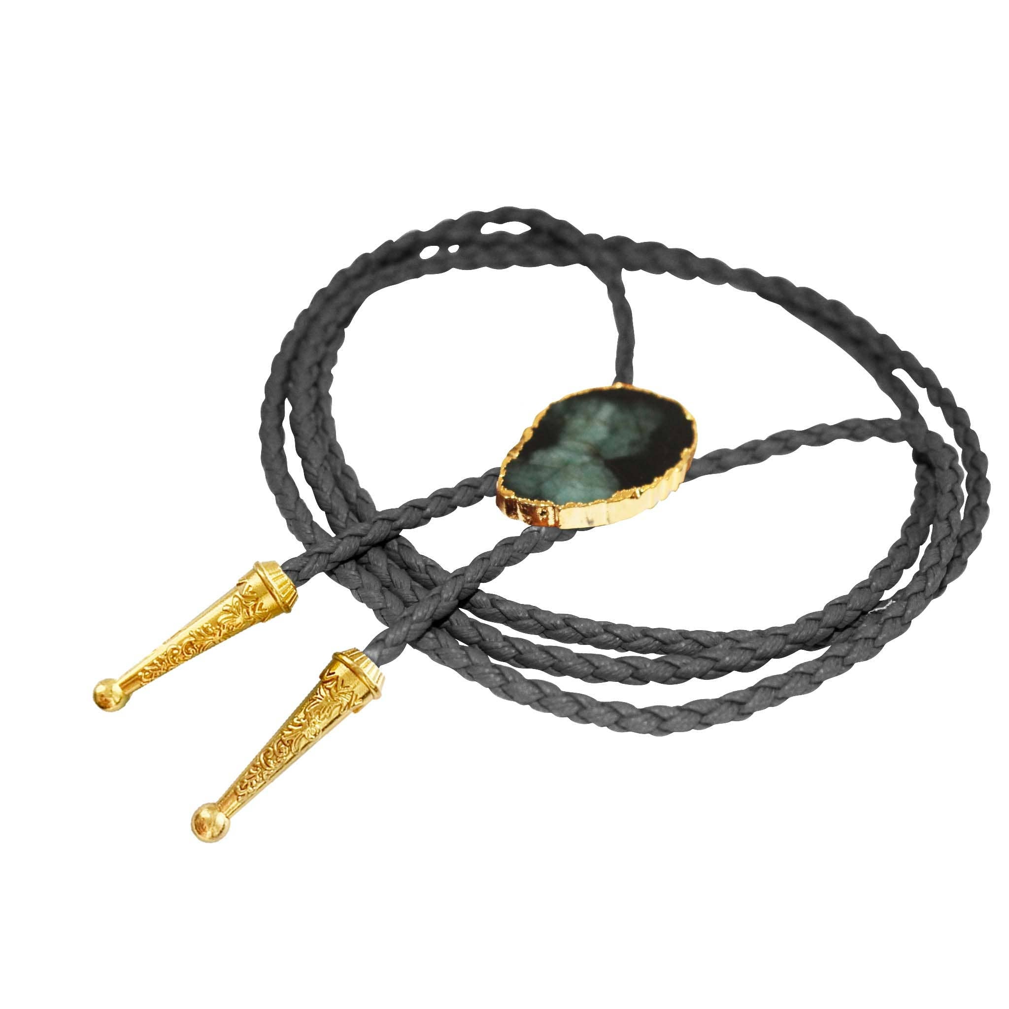 Gemstone Bolo Tie - Emerald (Gold)