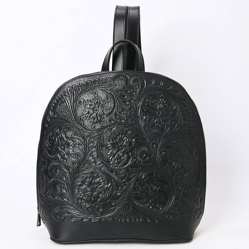 Floral Hand-Tooled Leather Backpack