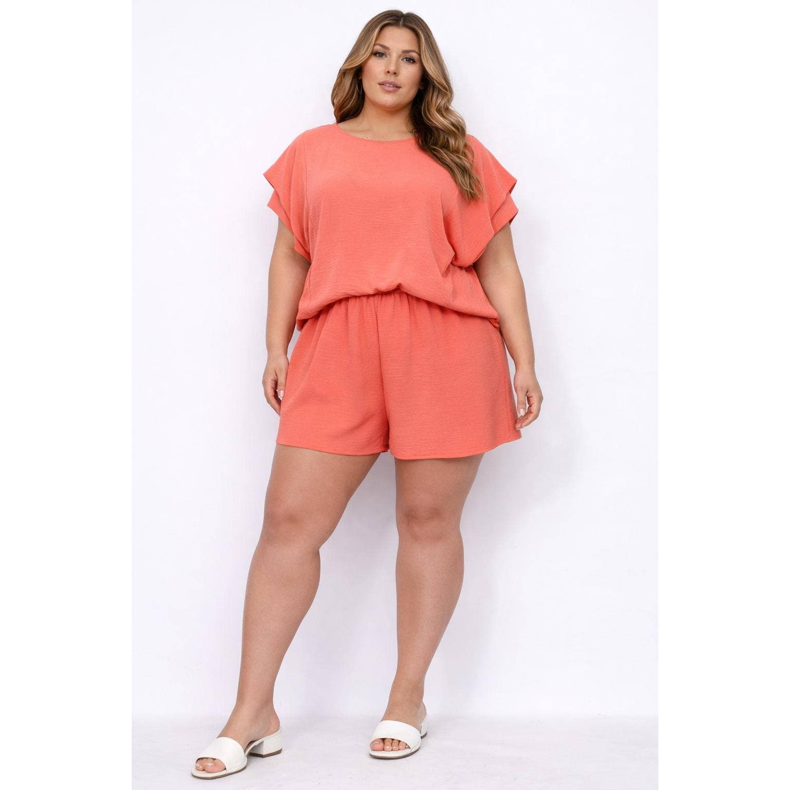 Plus Size Flutter Sleeve Top & Shorts