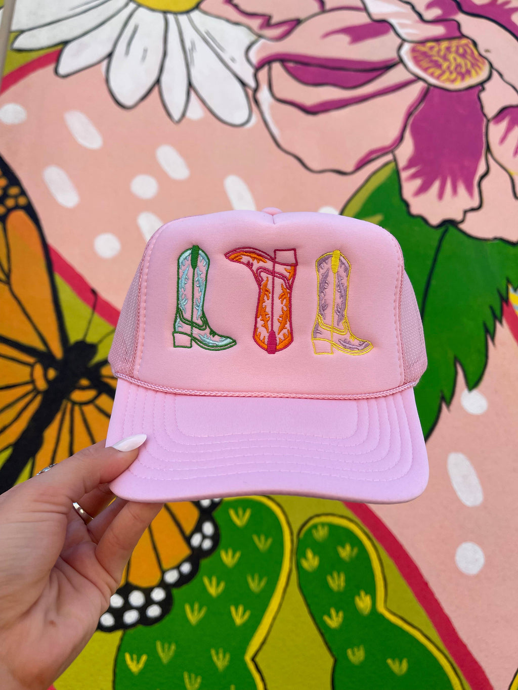 Colorful 3 Boot Embroidered Trucker Hat