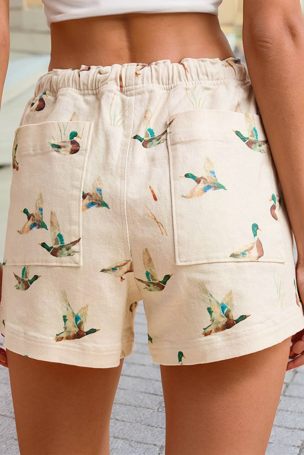 Mallard Duck Print Drawstring Relaxed Fit Shorts
