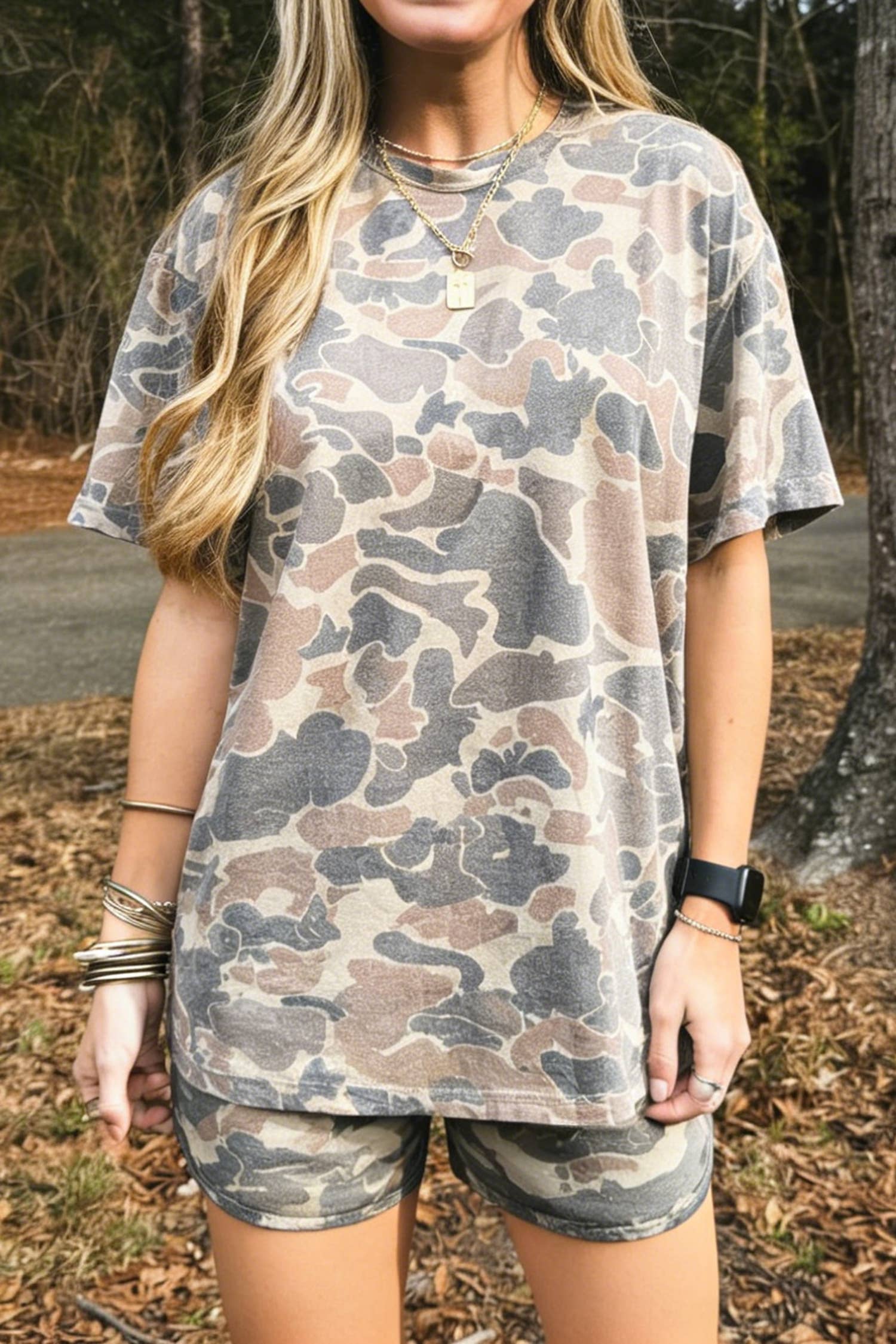 High Waist Camouflage Short Set