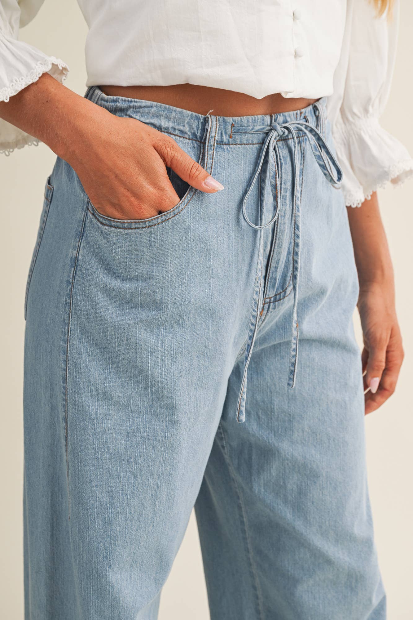 Relaxed Denim Drawstring Pants