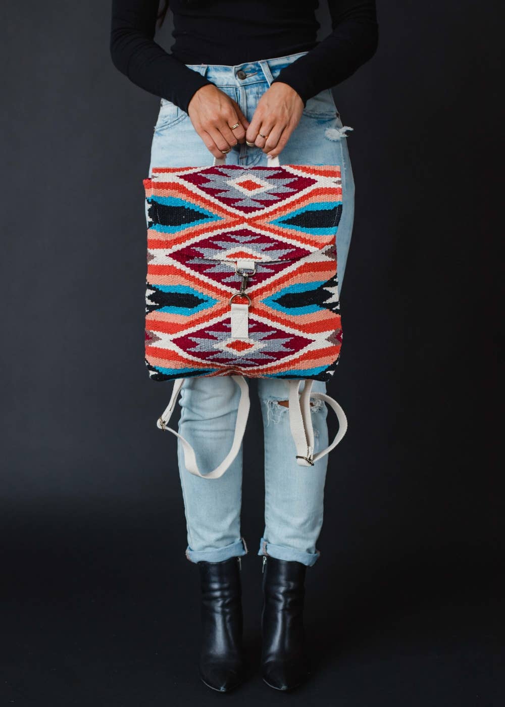 Red, Blue, Orange & Cream Aztec Backpack