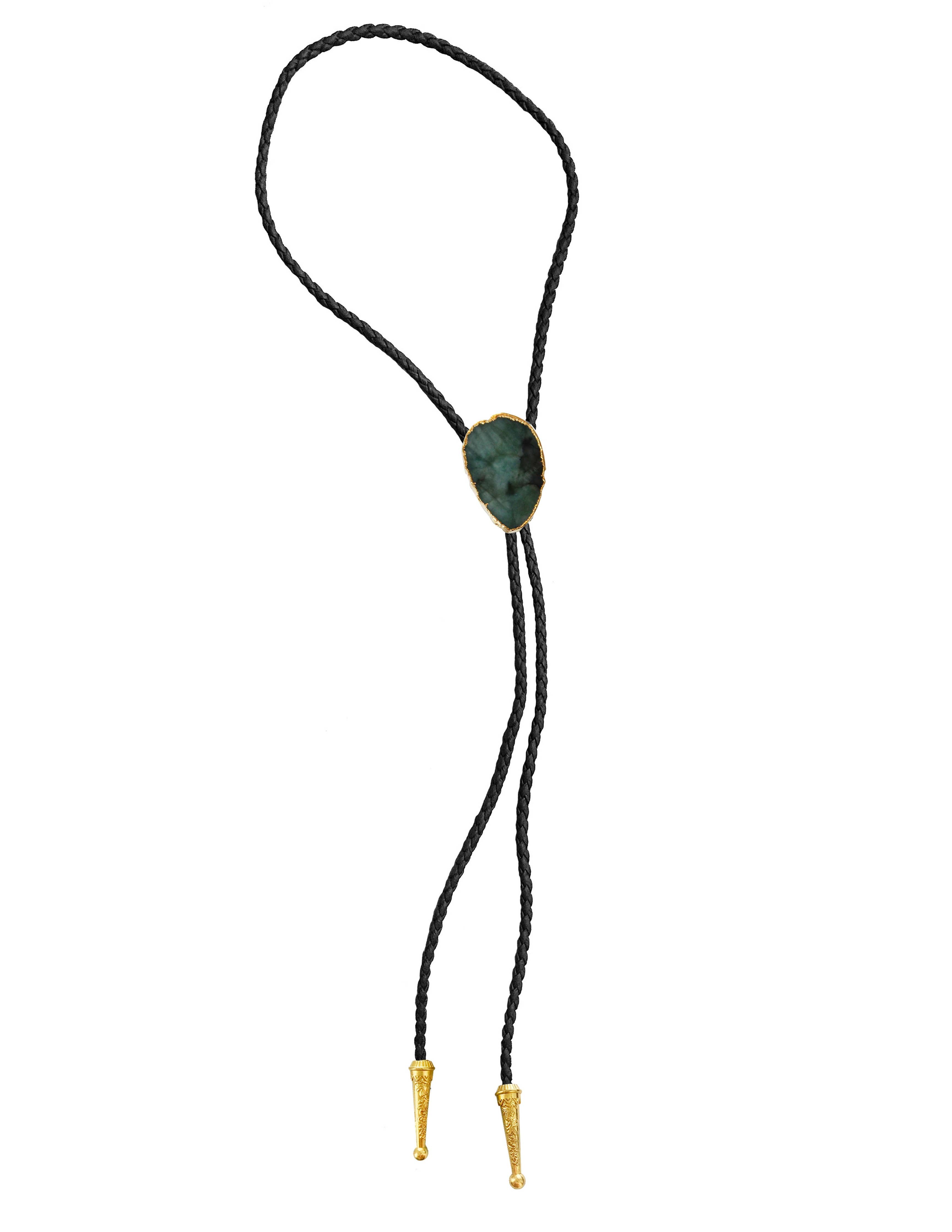 Gemstone Bolo Tie - Emerald (Gold)