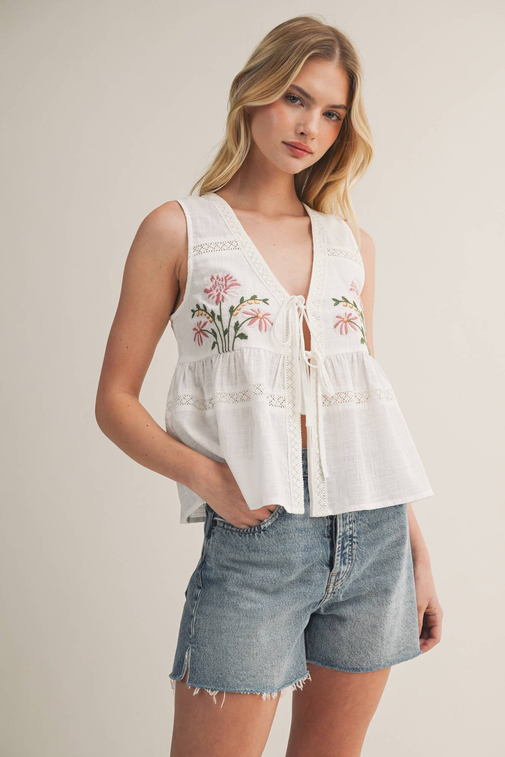 Embroidered Linen Top