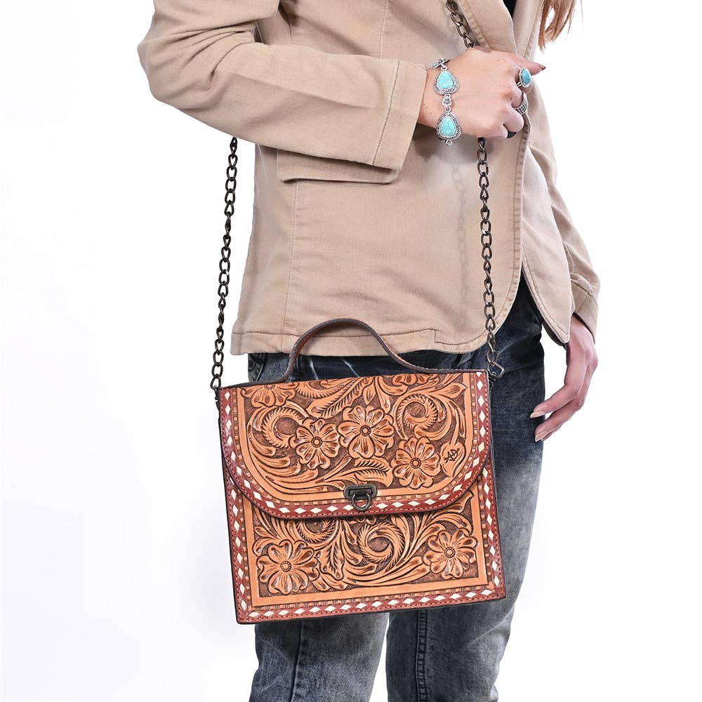 American Darling Hand Tooled Floral Carved Leather Bag