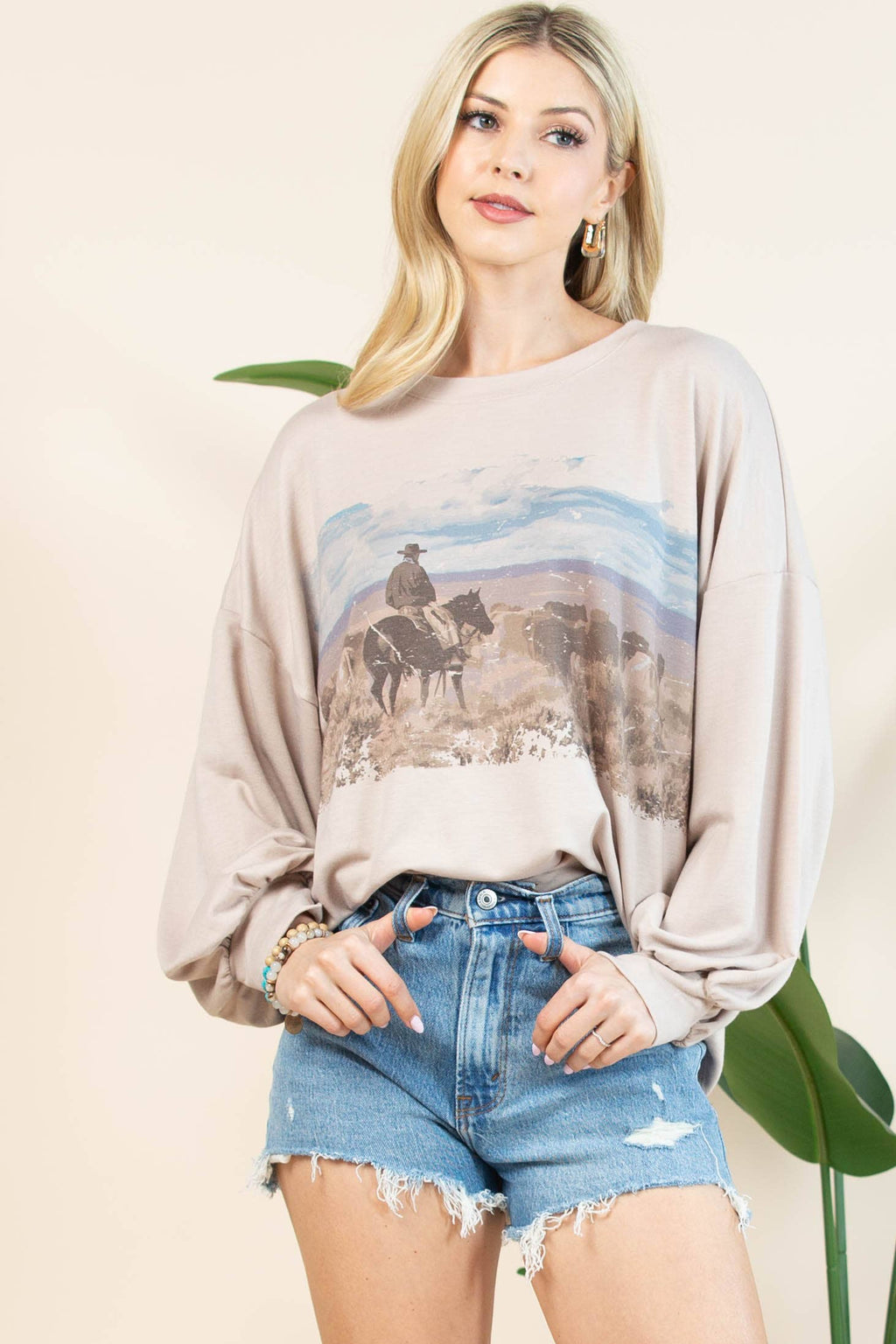 VANESSA WESTERN COWBOY GRAPHIC RELAXED Long Sleeve