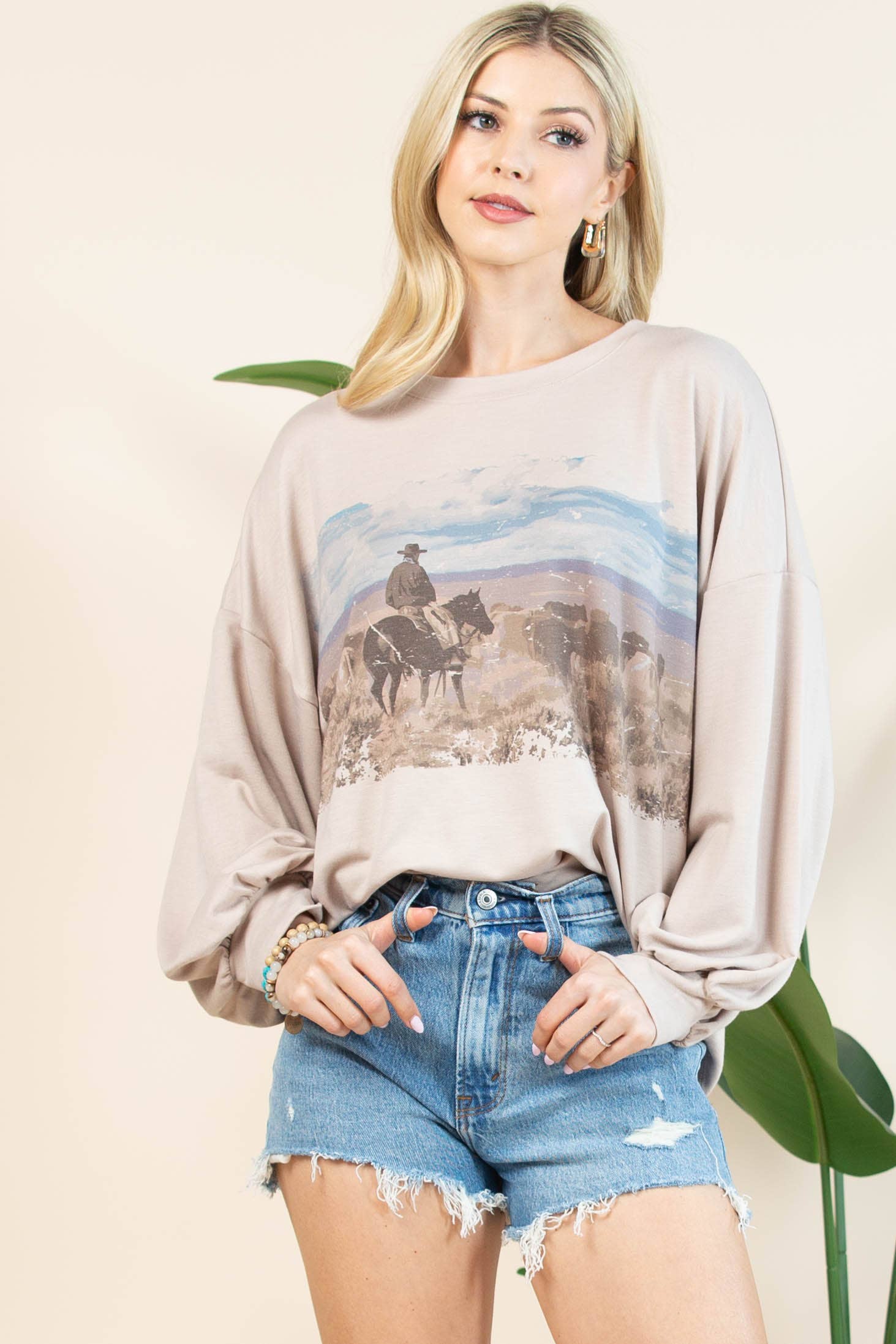 VANESSA WESTERN COWBOY GRAPHIC RELAXED Long Sleeve