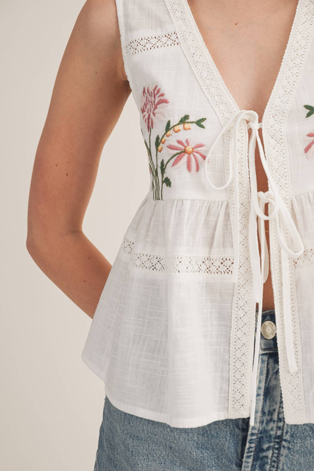 Embroidered Linen Top