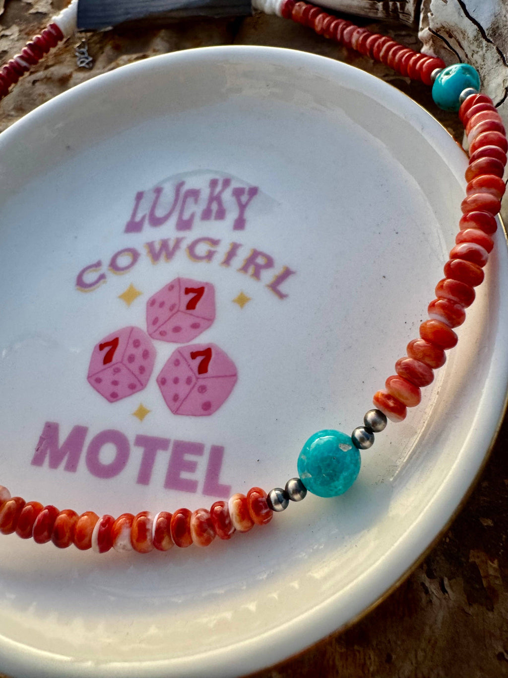Orange Spiny Oyster Necklace/Turquoise & Navajo Pearl choker
