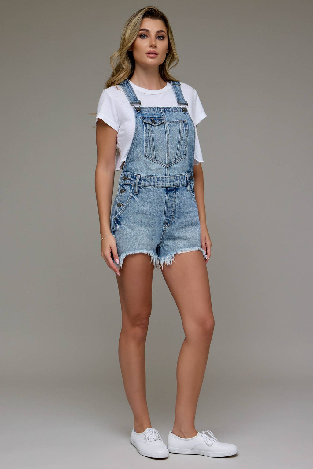 Medium Wash Frayed Hem Shortall