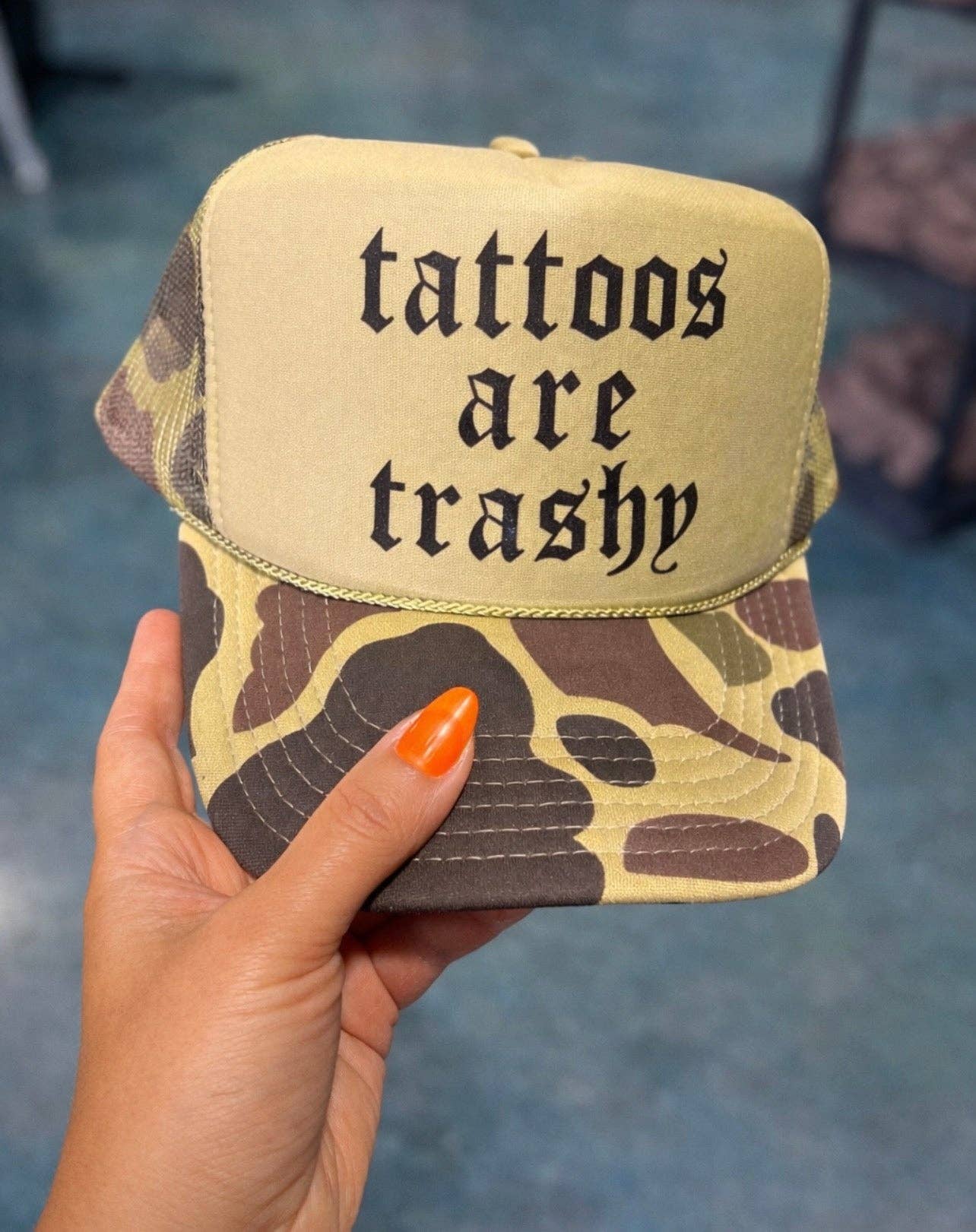 Tattoos are Trashy Camo & Olive Foam Trucker