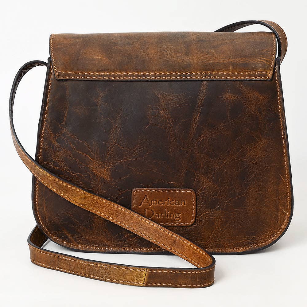 Tooled Leather Crossbody Flap Bag