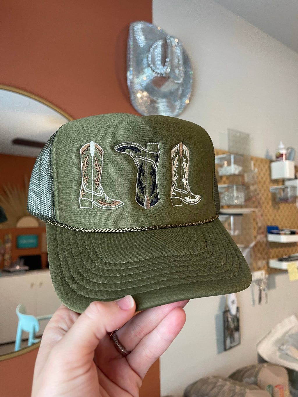 Meaghan 3 Boot Embroidered Trucker Hat