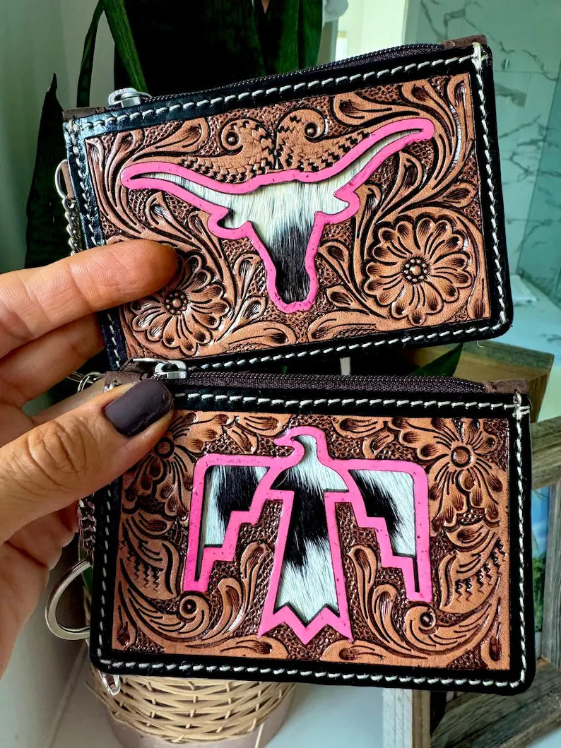 Tooled Leather Keychain Wallet