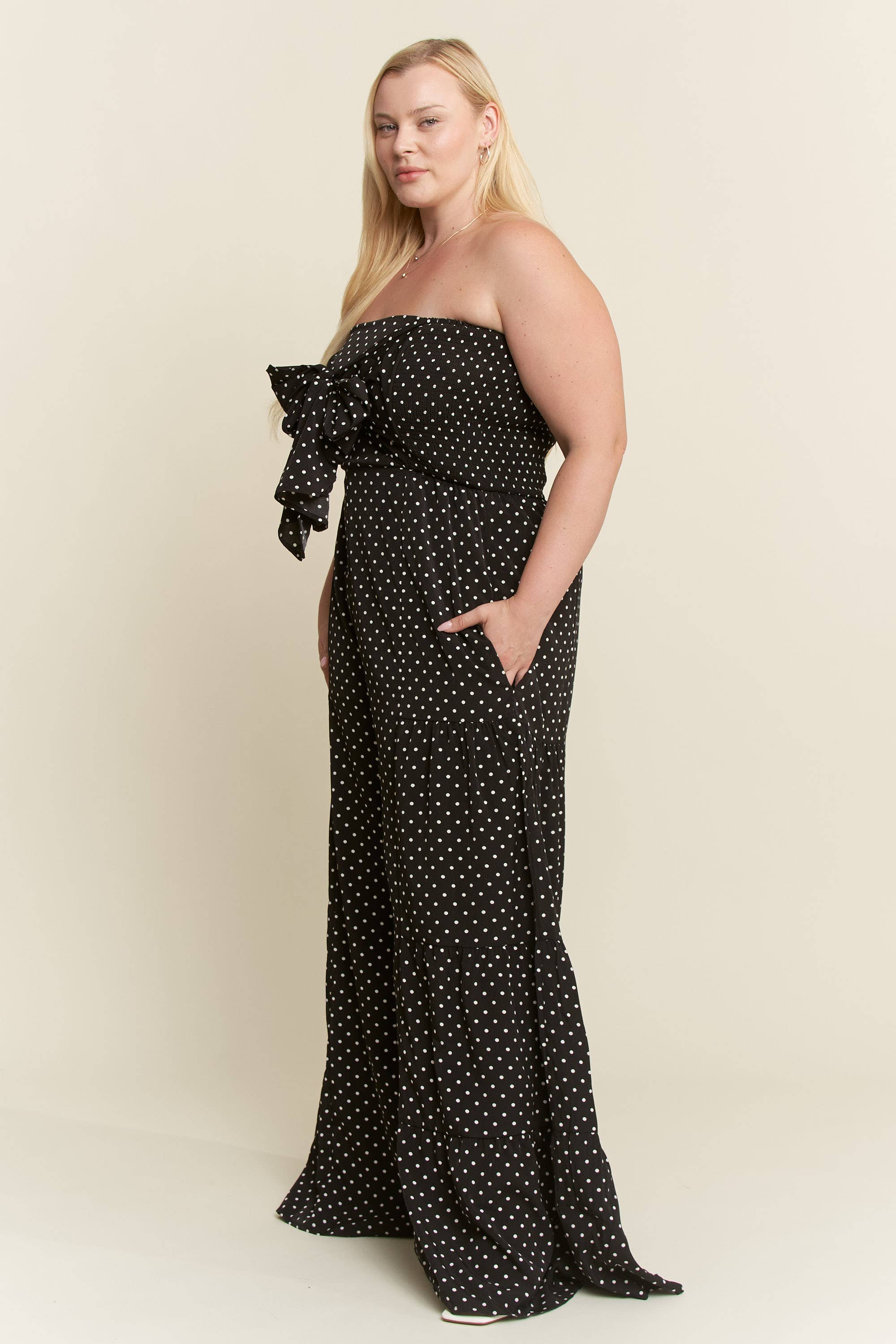 Polka Dot  Tie Front Jumpsuit