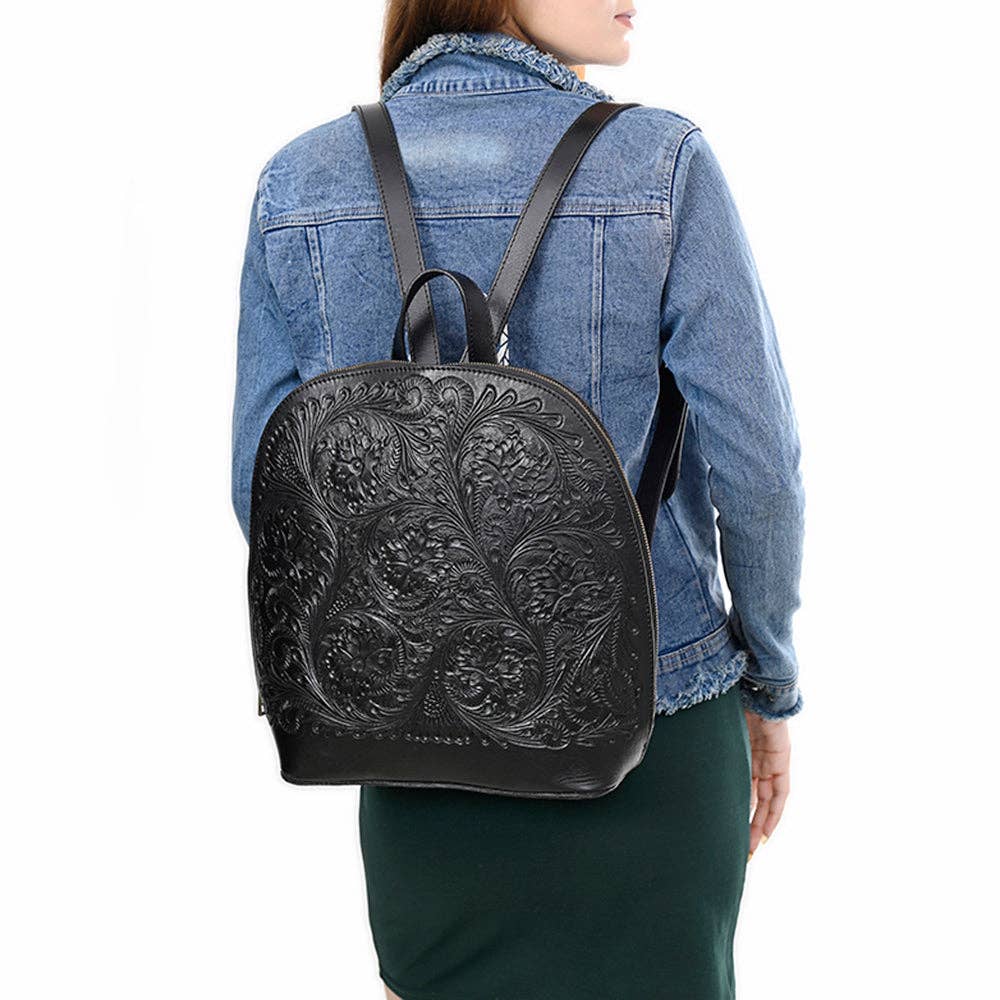 Floral Hand-Tooled Leather Backpack