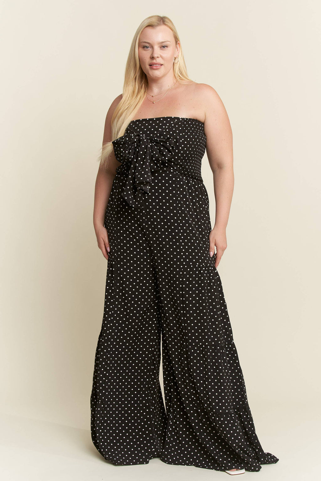 Polka Dot  Tie Front Jumpsuit