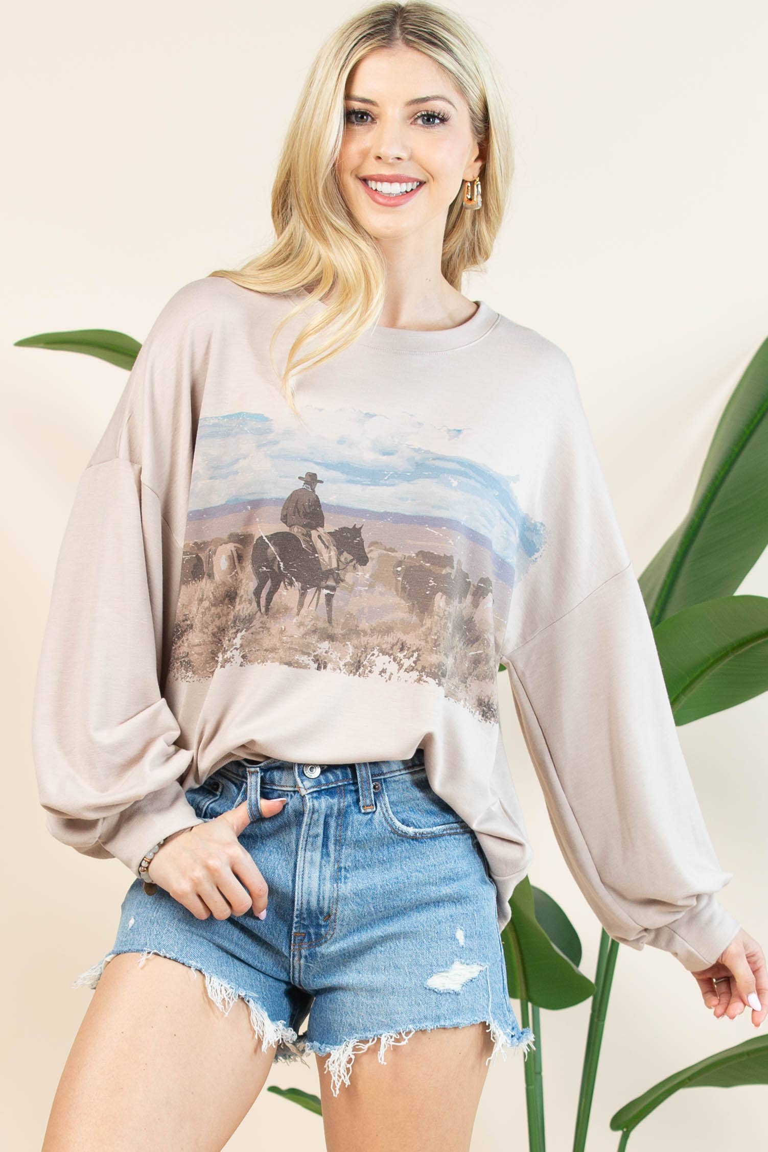 VANESSA WESTERN COWBOY GRAPHIC RELAXED Long Sleeve