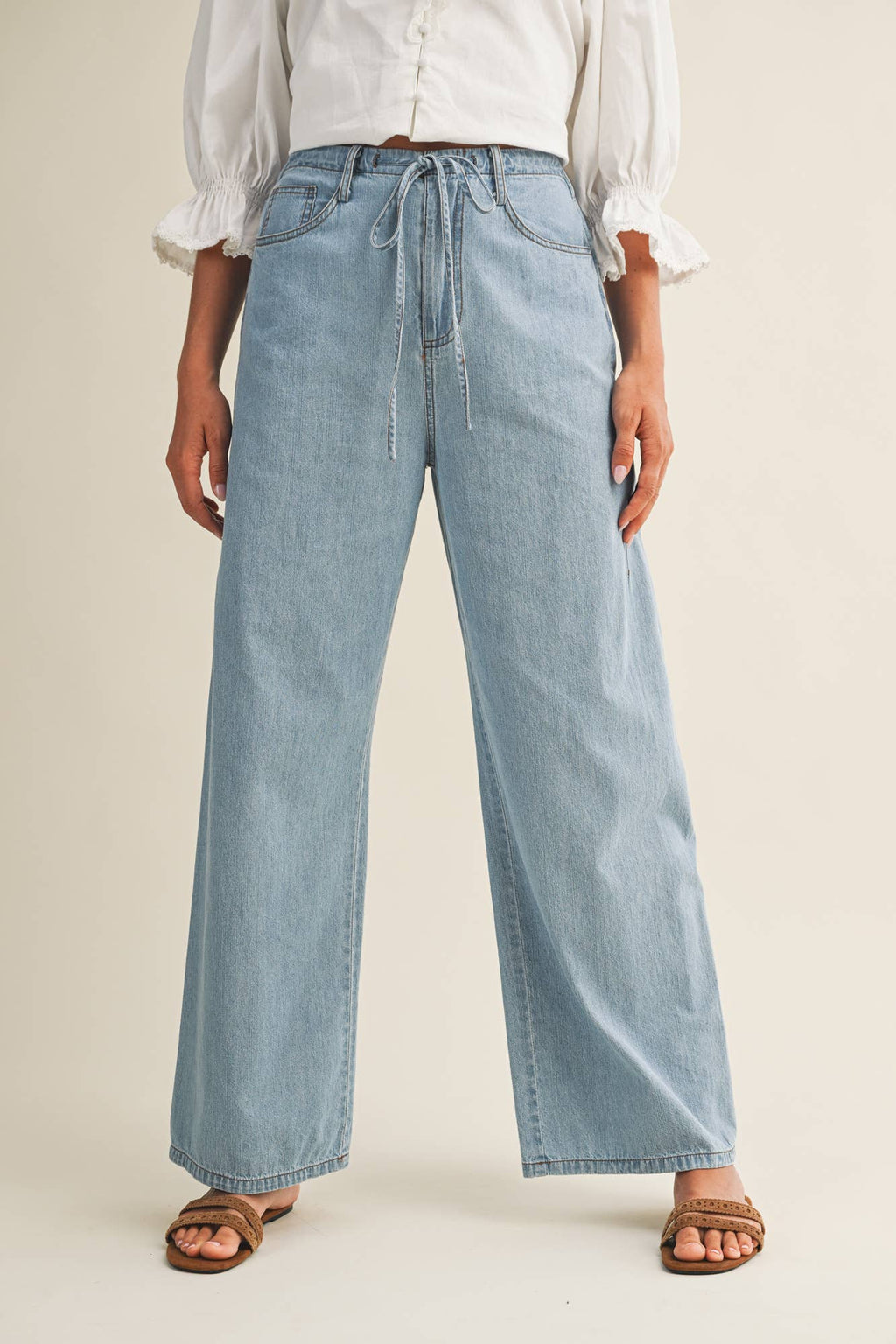 Relaxed Denim Drawstring Pants
