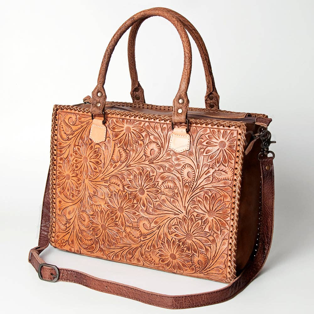 Hand Tooled Leather Tote Bag